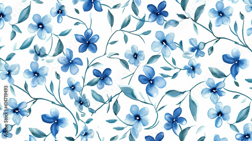 Illustration from small blue flowers pattern on white background with Generative AI technology
