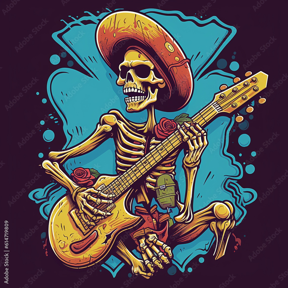Skull playing guitar illustration Skull playing guitar illustration