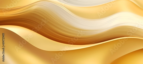 Abstract golden background with gradient waves lines and shadows, watercolor gold foil texture imitation. Generative AI.