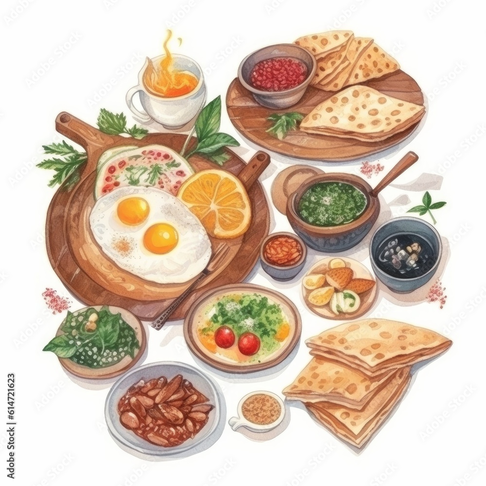 Healthy breakfast with a bun, tea, egg and coffee. Pastries, desserts, food concept. Generative AI Healthy breakfast with a bun, tea, egg and coffee. Pastries, desserts, food concept. Generative AI