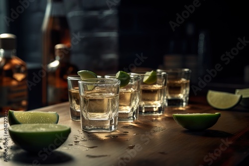 Tequila shot with lemon.Image ai generate