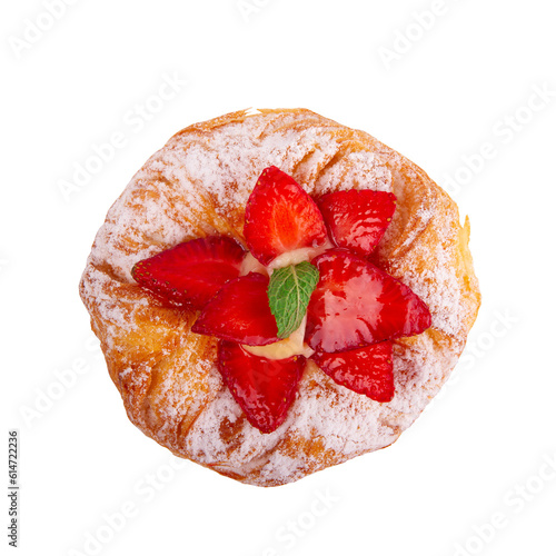 Delectable strawberry puff pastry garnished with mint leaves, set against clean transparent PNG backdrop