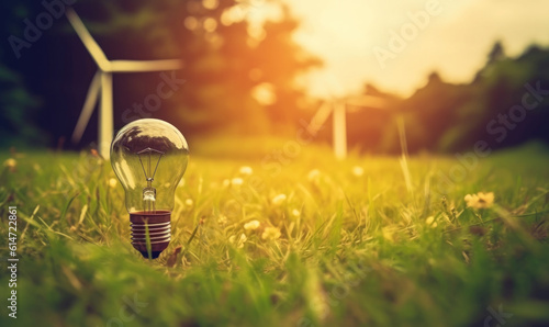 Green Energy Concept: A bright and innovative light bulb symbolizes eco-friendly electricity and the power of green technology, illustrating the idea of energy efficiency.