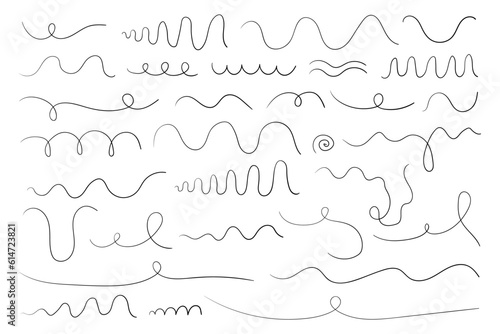 Hand drawn doodle lines. Vector set of wavy twisted scribble elements for graphic design