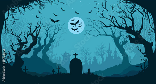 Haunted Graveyard in Forest Halloween Background