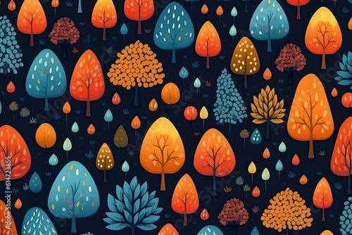 abstract autumn forest background of flowers in cartoon style