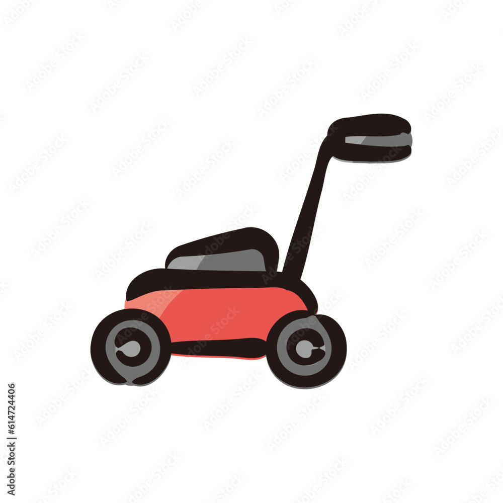 Lawn mower - Gardening tool icon/illustration (Hand-drawn line, colored version) Lawn mower - Gardening tool icon/illustration (Hand-drawn line, colored version)