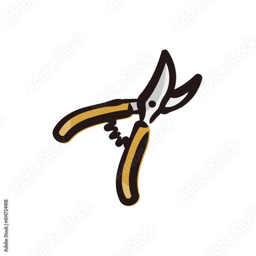 Hand pruners - Gardening tool icon/illustration (Hand-drawn line, colored version)