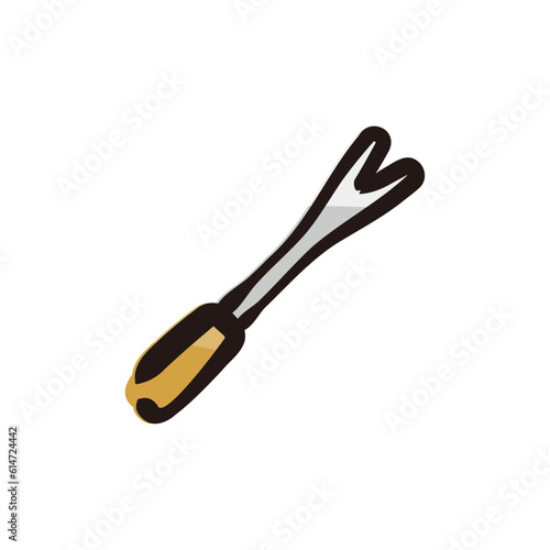 Hand weeder - Gardening tool icon/illustration (Hand-drawn line, colored version)