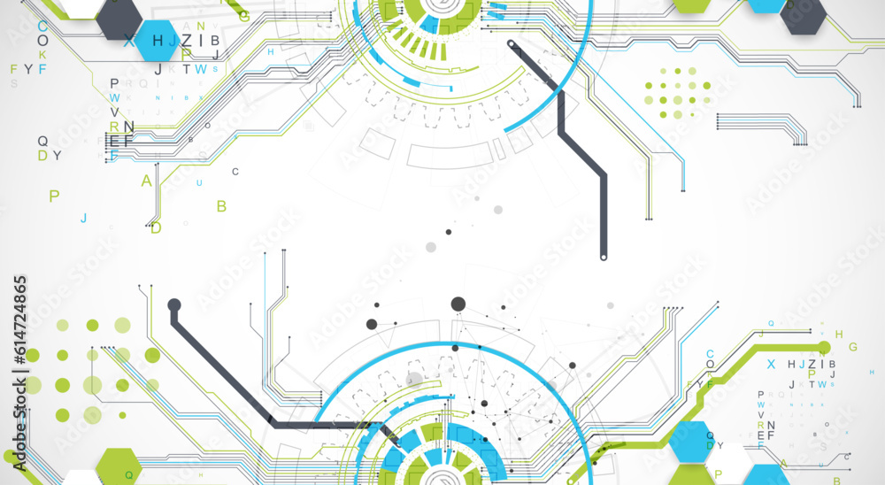 Obraz premium Abstract background with plexus effect. Scientific and technological concept with the use of technical elements formed in the shape of a circle.