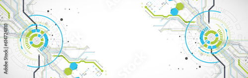 Abstract background with plexus effect. Scientific and technological concept with the use of technical elements formed in the shape of a circle.