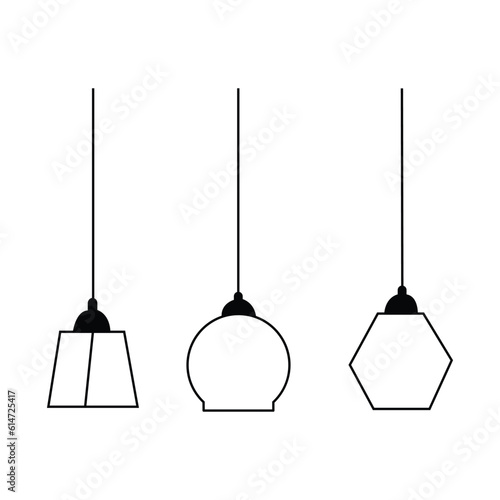 A set of five ceiling lamps with light. Vector illustration.