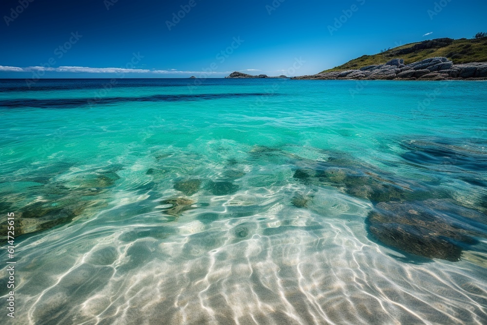  Crystal-clear turquoise waters lapping against white sandy beaches.