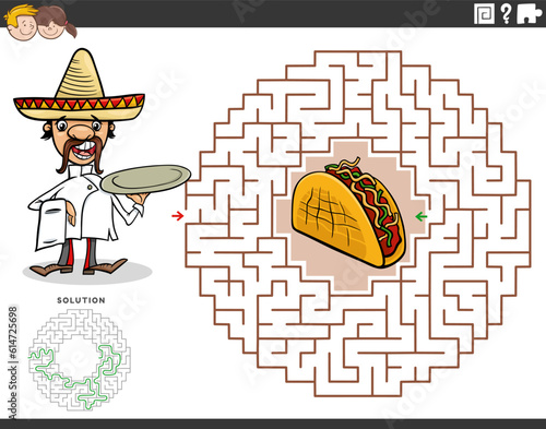 maze game with cartoon chef character with taco