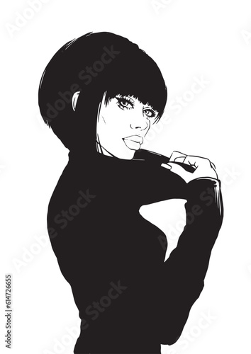 attractive woman in black turtleneck