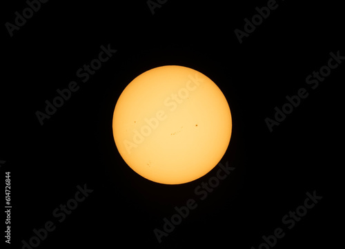 Sunspots on the sun seen due to forest fires taken witha filter on  June 6 2023 in Ottawa, Canada