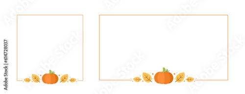 Autumn Frame Set, Halloween, Thanksgiving Pumpkin Border Template. Sale post, promo poster, banner, invitation, website or greeting card. Vector illustration