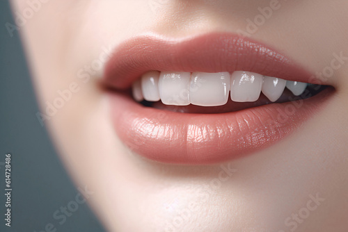 close up of woman's lips with white teeth