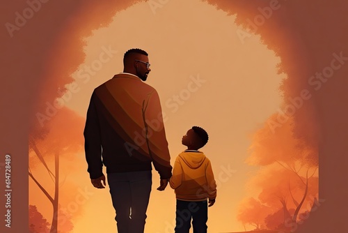 African american father spending time with his sun minimalistic style ai generative