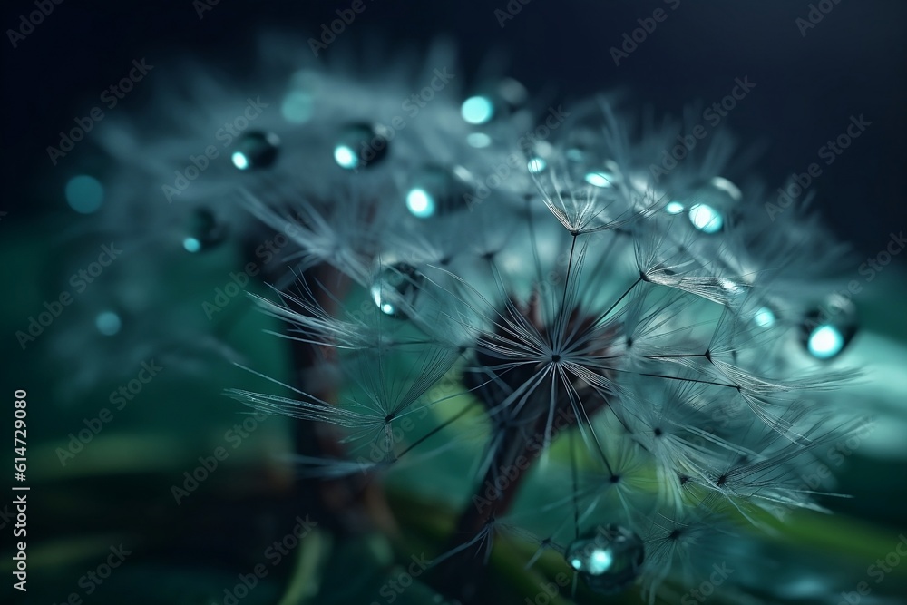 Naklejka premium Dew drops on a dandelion.