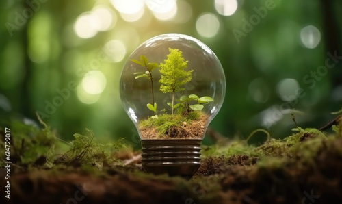 Light bulb with tree in hands of businessman, Green energy, eco-friendly business, Business and Environmental concept