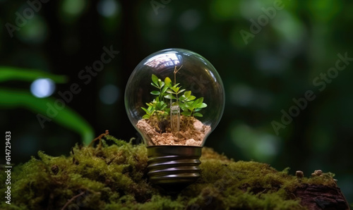 Light bulb with tree in hands of businessman, Green energy, eco-friendly business, Business and Environmental concept