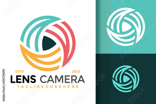 Lens shutter camera colorful logo vector icon illustration
