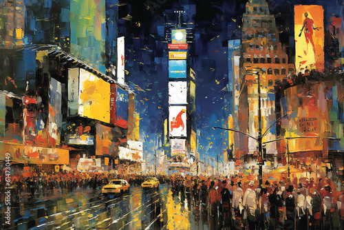 Nighttime Painting of Times Square  New York
