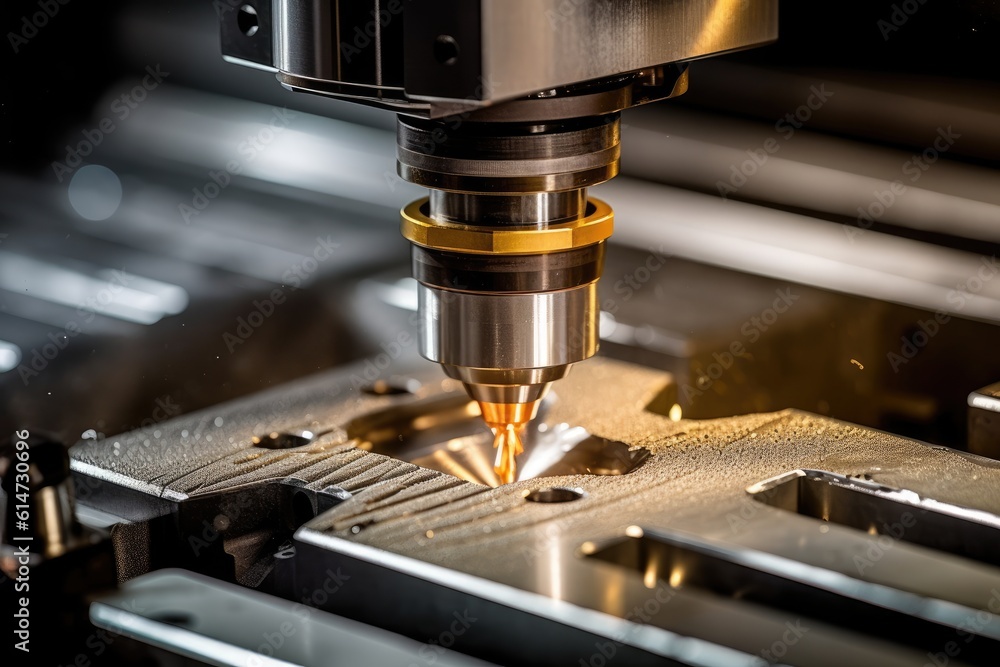 CNC machine photo. A close - up of a milling process. Generative AI CNC machine photo. A close - up of a milling process. Generative AI