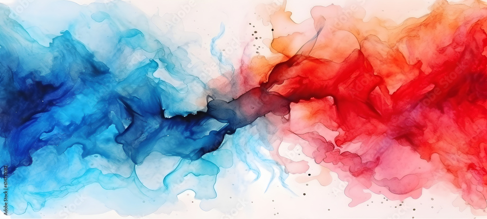 Red and blue fire background, burning hot and cold flames watercolor illustration banner.. Generative AI.