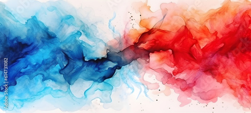 Red and blue fire background, burning hot and cold flames watercolor illustration banner.. Generative AI.