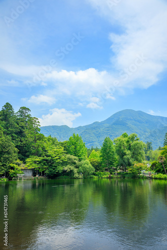                                           Lake Kinrinko in early summer. Ooita Pref  Yufu City.