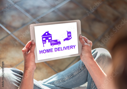 Home delivery concept on a tablet