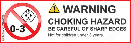 Not suitable for children under 3 years choking hazard forbidden sign sticker isolated on white background vector illustration. Warning triangle and exclamination mark, sharp edges.