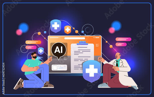 doctor examining patient using computer app with ai helper bot online medical diagnosis assistant consultation healthcare