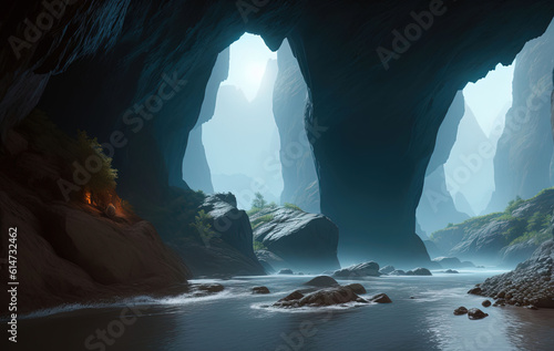 The cave. Magnificent view. Ai generated technology