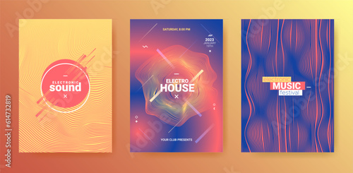 Electronic Music Banner. Techno Party Poster. Abstract 3d Background.