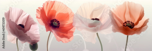 Translucid poppy flower on white background with backlight illustration with soft light pastel colors, Generative AI