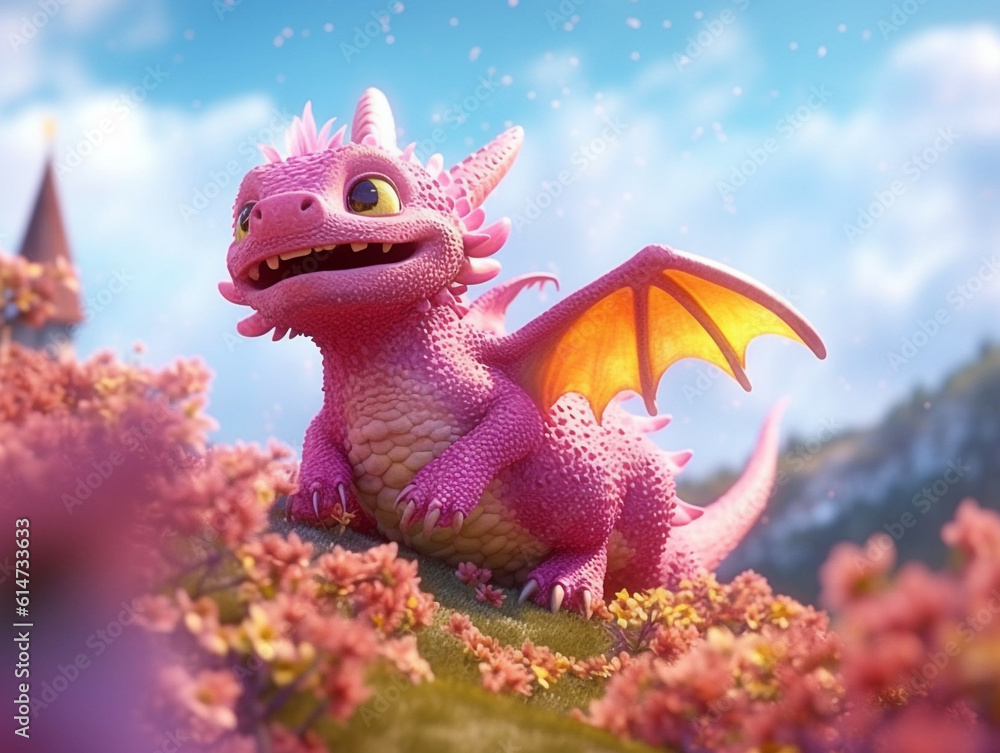 Pink dragon cartoon with colorful background Pink dragon cartoon with colorful background