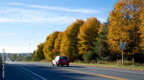Canvas Print Speed limit sign on a rural highway in Autumn, Ontario, Canada