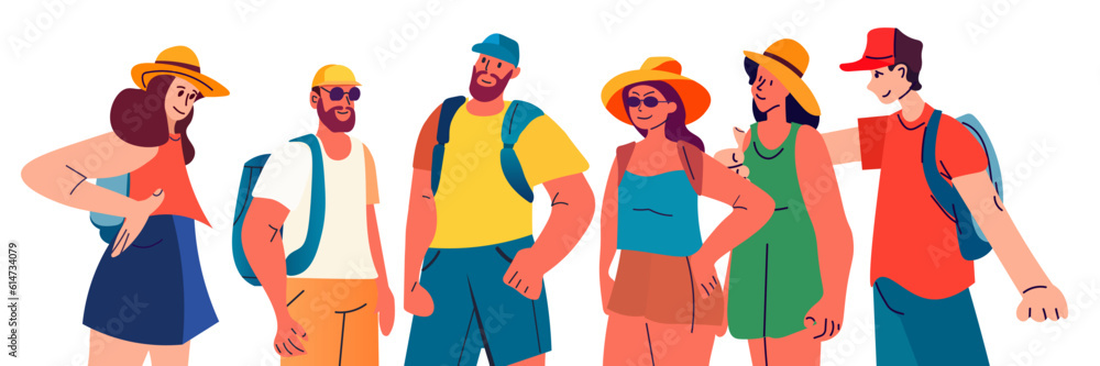 happy friends in casual clothes standing together summer vacation holiday time to travel concept happy friends in casual clothes standing together summer vacation holiday time to travel concept
