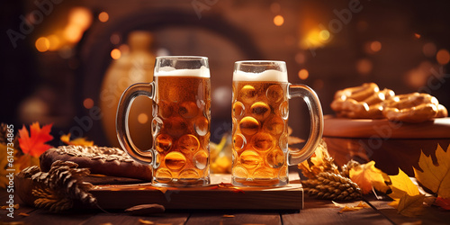 glass of beer on wooden table