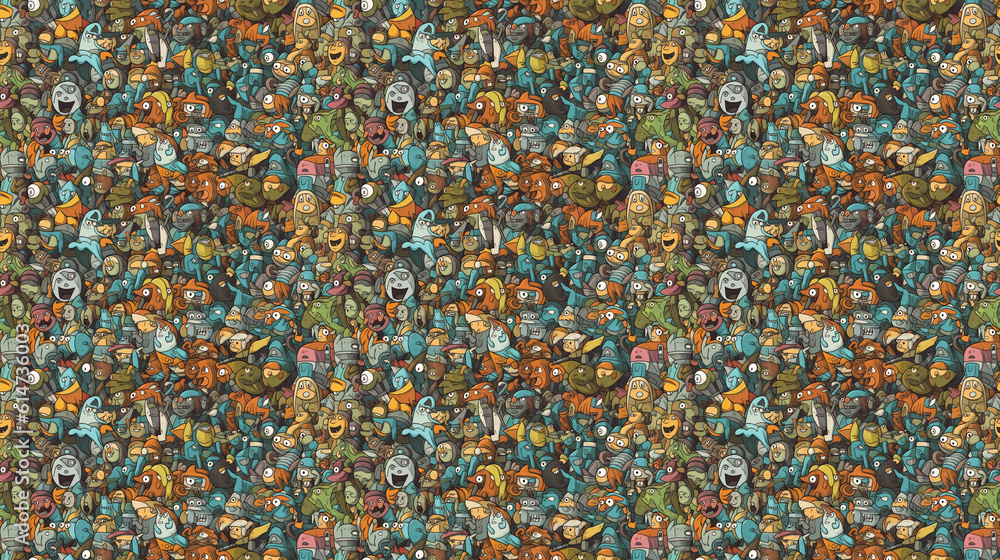 Fototapeta premium Seamless children doodles pattern, created with generative AI technology
