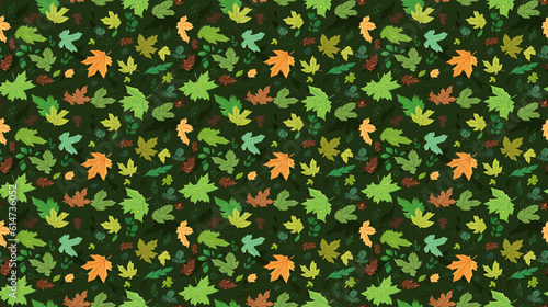 Seamless pattern of leaves  created with generative AI technology