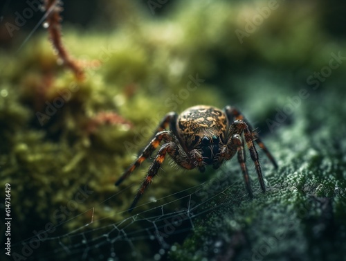 A macro shot of a spider weaving its web, highlighting the precision and intricacy of its craft . Generative AI