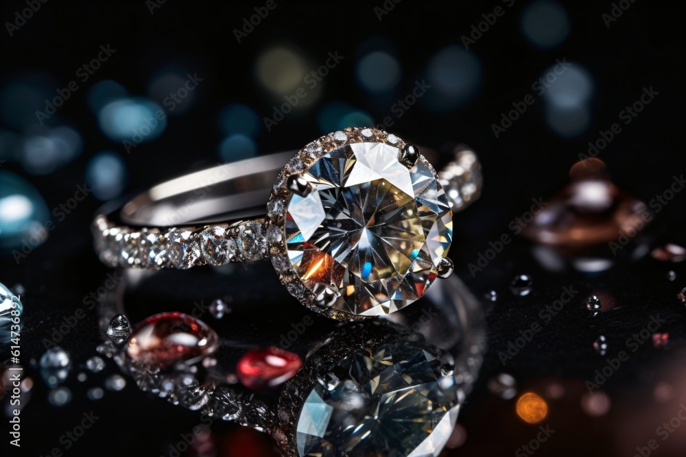 A macro image of a diamond ring, capturing the brilliant facets and sparkle of the gem . Generative AI A macro image of a diamond ring, capturing the brilliant facets and sparkle of the gem . Generative AI