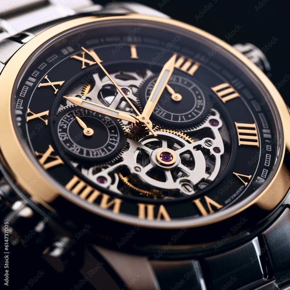 A macro photograph of a luxury watch, capturing the fine details of the watch face and the craftsmanship . Generative AI A macro photograph of a luxury watch, capturing the fine details of the watch face and the craftsmanship . Generative AI