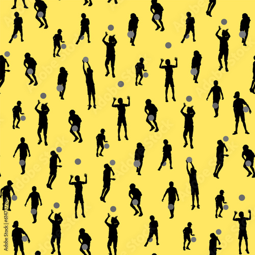 Seamless pattern with boys playing ball illustration
