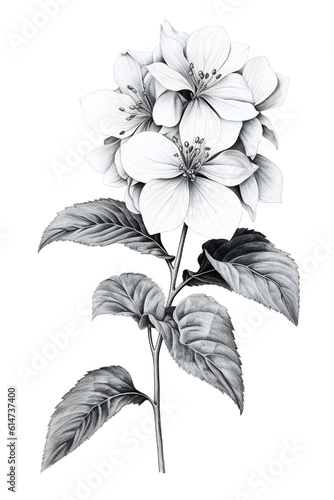 Hydrangea black lines stroke art on white background Generative AI