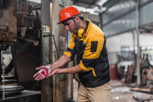 Photography Industrial technician had his hand caught by a piece of machinery